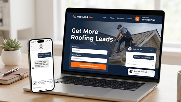 Roofing website mockup with lead capture system